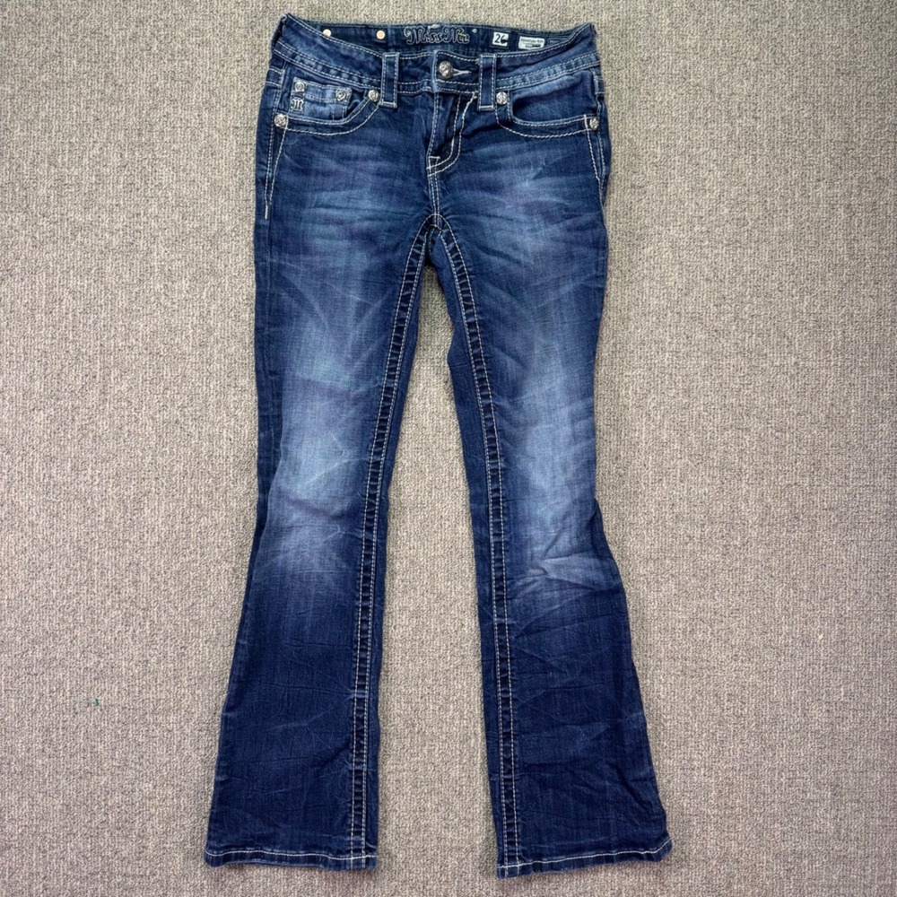 Miss Me Low Rise Bootcut Jeans Rhinestone Sequin Flap Pocket Y2K 26x31